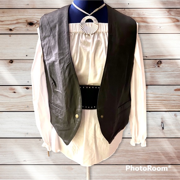 Vintage Black Leather Vest Don’t Stop Size M Unisex - Picture 3 of 4